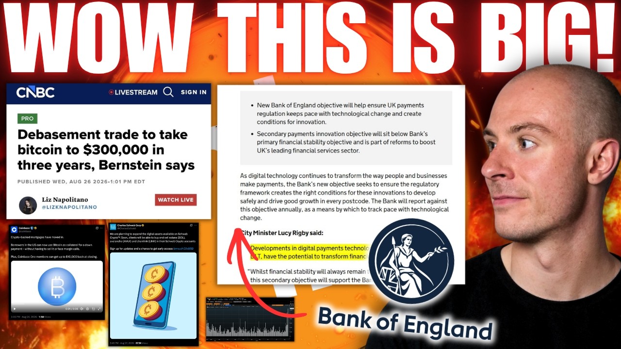 Bank Of England Huge Crypto Announcement! Bernstein $300k BTC! Coinbase Mortgages!?! Solana ETF News