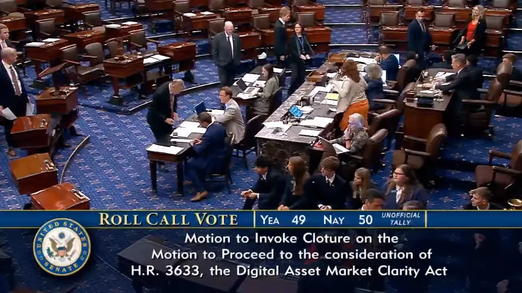 The Senate vote on the Clarity Act failed to win the 60 votes it needed. (U.S. Senate)