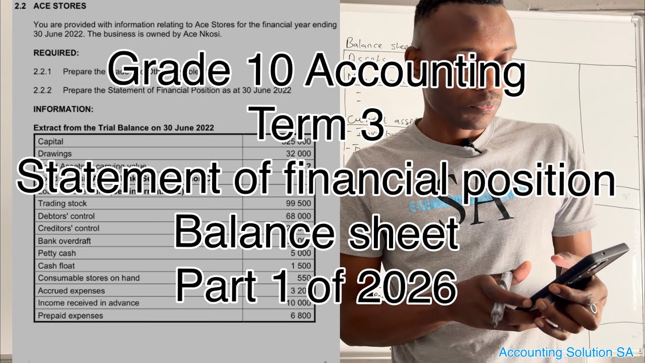 Grade 10 Accounting Term 3 | Statement of financial position (balance sheet) part 1 of 2026