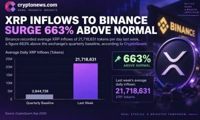 XRP whale activity surged as Binance inflows rose 663%, but reserve data points to market repositioning rather than selling the news.