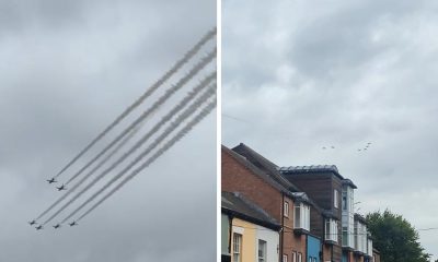 The Red Arrows RAF team flyby over York city centre