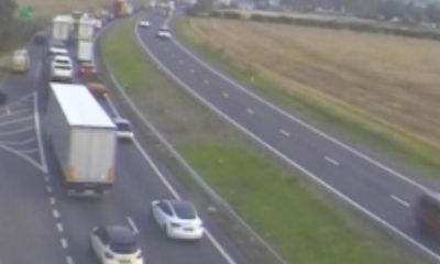 A1 northbound running very slowly with one lane blocked