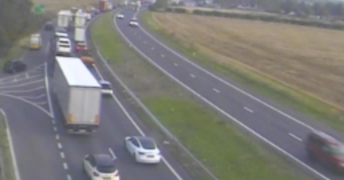 A1 northbound running very slowly with one lane blocked