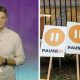 On the left, Joe Tidy. On the right, two signs saying PAUSE AI and another that says Pull The Plug.
