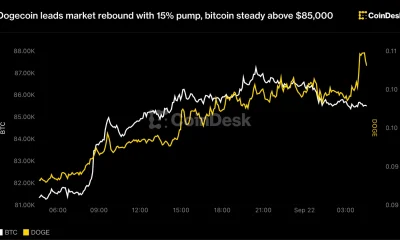 Dogecoin leads market rebound with 15% pump, bitcoin steady above $85,000