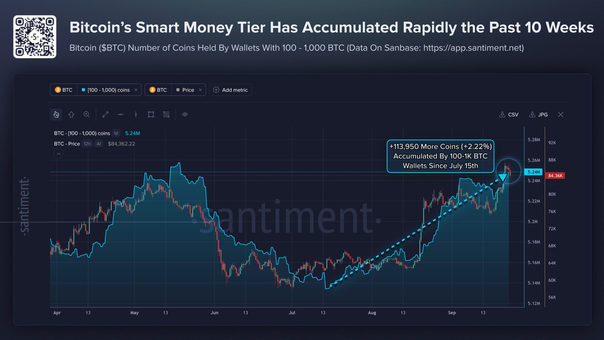 Bitcoin 100-1,000 BTC Wallet Holdings Versus Price Since July 15.