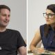 Evan Spiegel, a man with short hair, wears the glasses. They are a bit like goggles mixed with large aviator sunglasses.