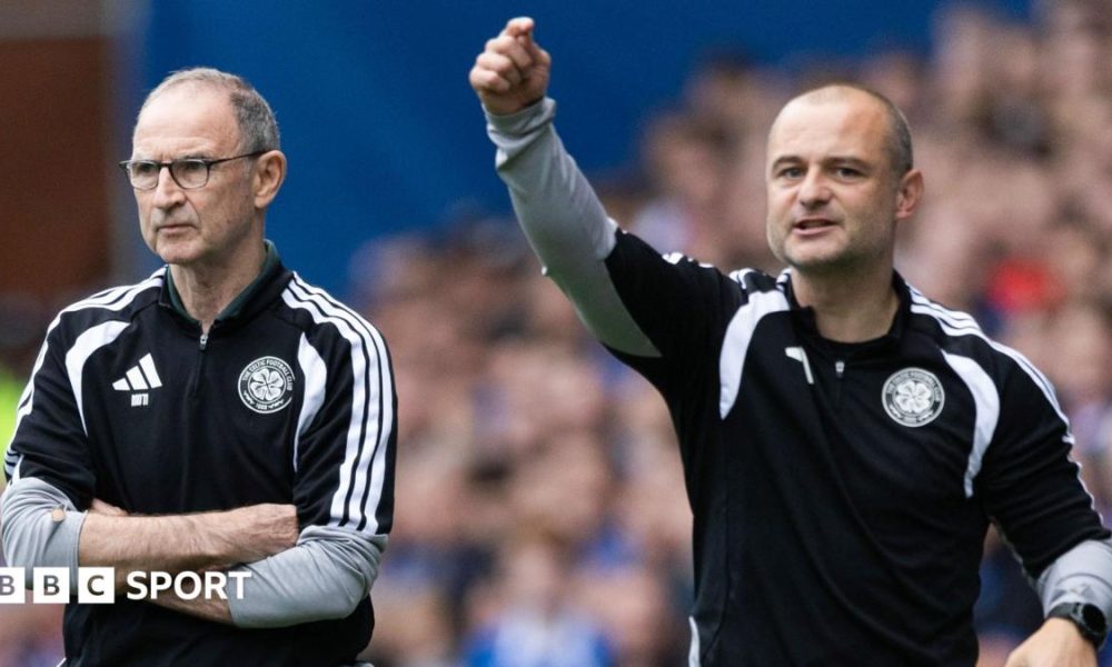 Celtic manager Martin O'Neill and assistant Shaun Maloney at Ibrox