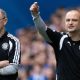 Celtic manager Martin O'Neill and assistant Shaun Maloney at Ibrox