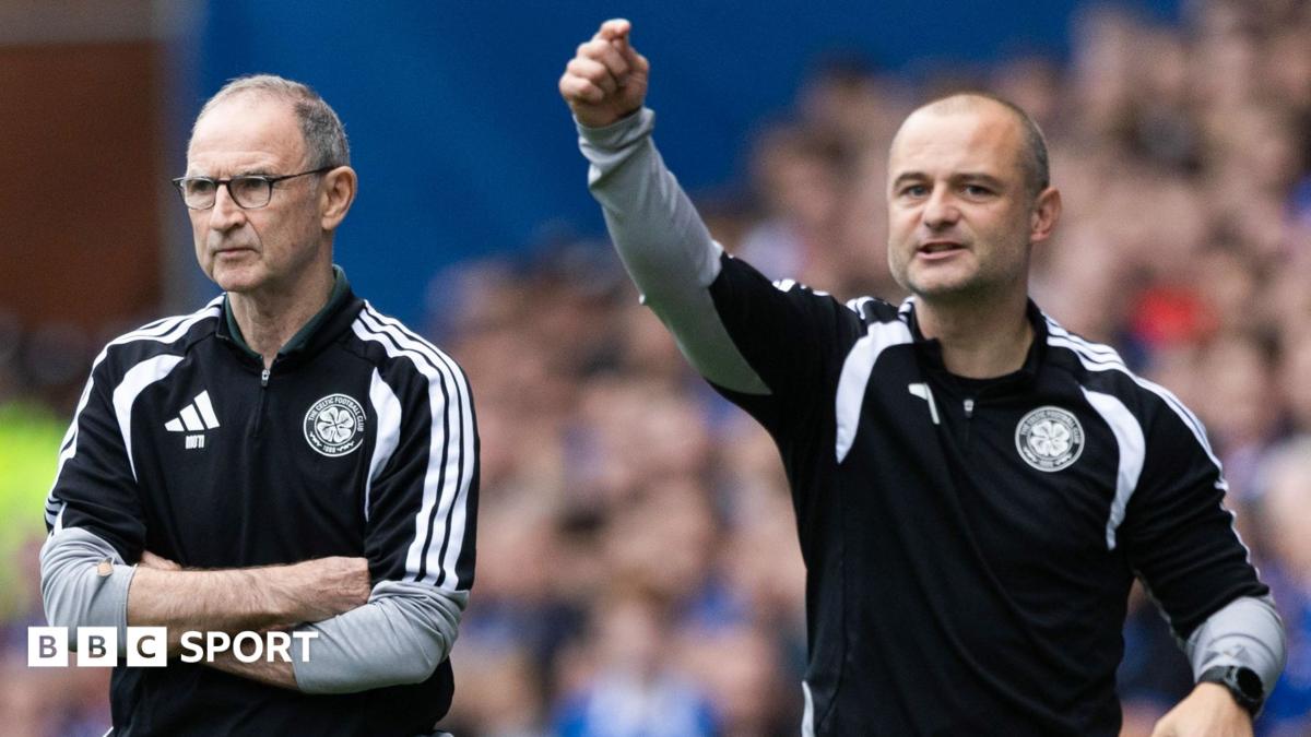 Celtic manager Martin O'Neill and assistant Shaun Maloney at Ibrox
