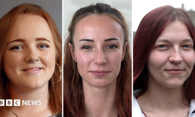 A three-way split pic showing headshots of three young women looking straight at the camera.