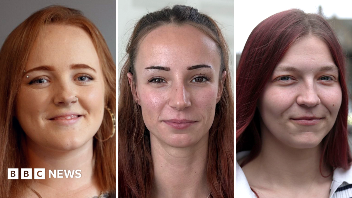 A three-way split pic showing headshots of three young women looking straight at the camera.