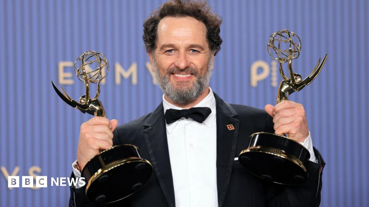 Matthew Rhys, winner of the Outstanding Lead Actor in a Comedy Series Award for "Widow's Bay" and the Outstanding Lead Actor in a Limited or Anthology Series or Movie Award for "The Beast in Me" poses in the press room during the 78th Primetime Emmy Awards at Peacock Theater on September 14, 2026 in Los Angeles, California