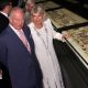 King Charles, President Macron and Queen Camilla looking at the Bayeux Tapestry