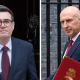 A split composite picture of Andy Burnham and John Healey, both in Downing Street carrying red folders.