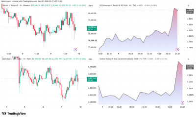 Bitcoin, Gold, and US Treasuries Performances. Source: TradingView