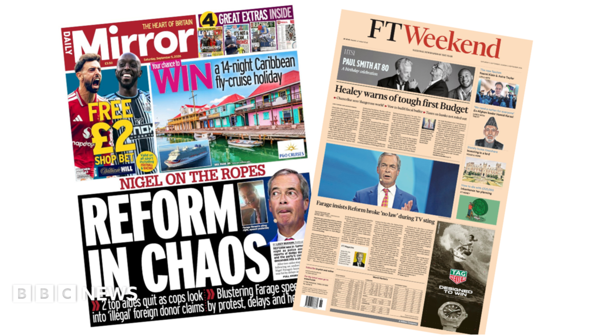 The headline on the front page of the Daily Mirror reads: “Reform in chaos”.