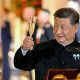 Chinese leader Xi Jinping raises his champagne flute during a toast at a state dinner in the White House hosted by US President Donald Trump