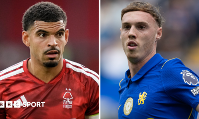 A split picture of Nottingham Forest midfielder Morgan Gibbs-White and Chelsea's Cole Palmer