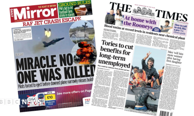 The headline on the front page of the Mirror reads: “Miracle no one was killed”.