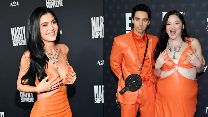 Kylie Jenner did the boob rest pose at "Marty Supreme" in December 2025. A few months later, comedian Meg Stalter put her own spin on it when she and her “Hacks’ co-star Paul W Down dressed up as the reality star and Timothée Chalamet at the Critics Choice Awards.