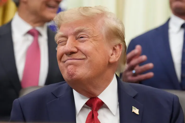 President Donald Trump reacts during an event about healthcare in the Oval Office of the White House, Friday Sept. 18, 2026, in Washington. (AP Photo/Jacquelyn Martin)
