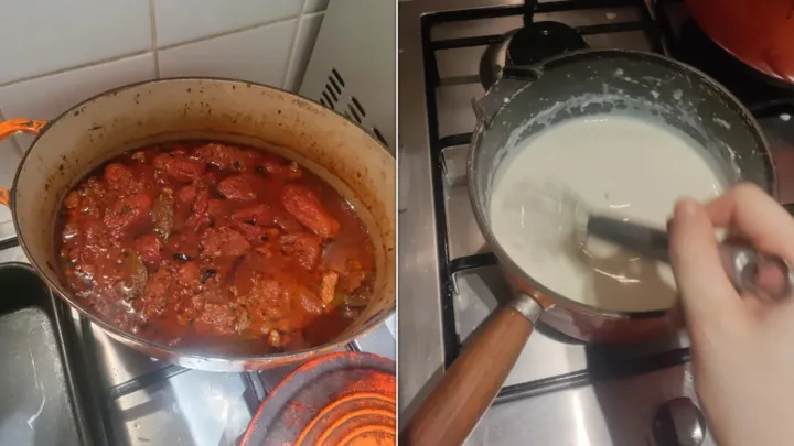 Ragu and bechamel for Nigella's Lasagne of Love