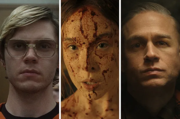 Evan Peters, Ella Beatty and Charlie Hunnam in their respective seasons of Monster