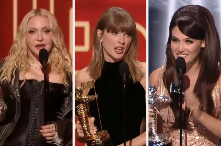 Madonna, Taylor Swift and Sienna Spiro celebrating wins at the 2026 VMAs