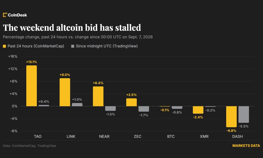 Weekend altcoin rally runs out of road as bitcoin slips