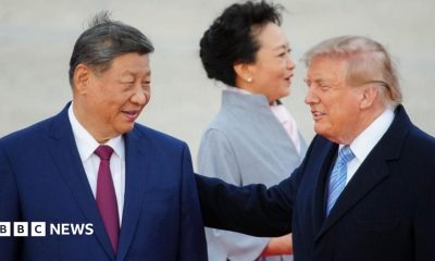 US President Donald Trump right greets Chinese President Xi Jinping upon arrival at Joint Base Andrews in Maryland on 23 September 2026.