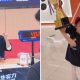 A split screen of a young girl winning a Rubik's Cube competition.
