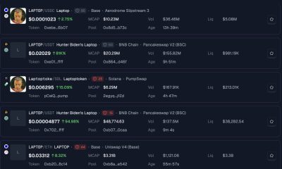 GeckoTerminal Search Results Showing Multiple LAPTOP Tokens.