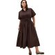 WOMAN WEARS BROWN SHIRT DRESS