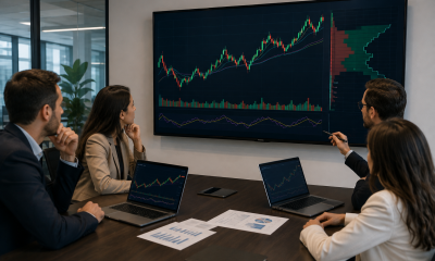 Investors checking trading chart in a meeting room