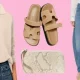 cream knit sweater, suede sandals, barrel jeans and snakeskin wallet