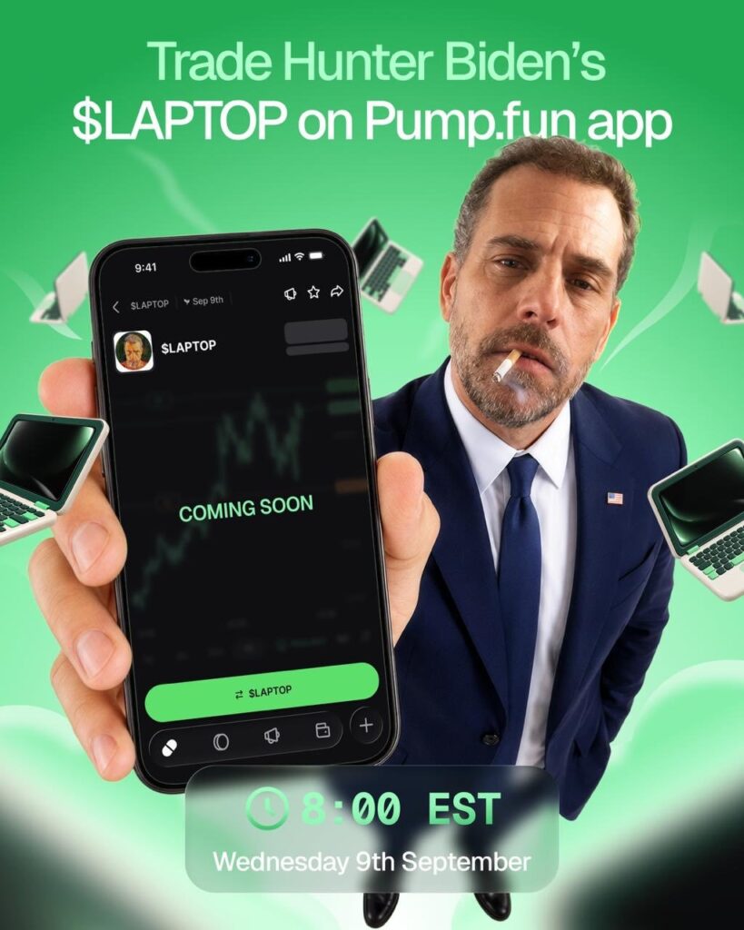Pump Fun and Kraken delete Hunter Biden $LAPTOP promotion