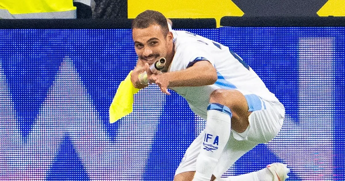 Israel's Saied Abu Farchi sent off for using corner flag in gun-firing goal celebration | Football