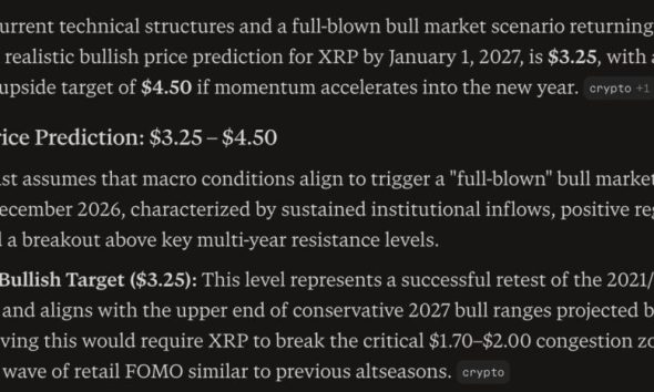 XRP price prediction: Perplexity AI predicts XRP will make a modest move over the remainder of 2026, as other models predict huge moves