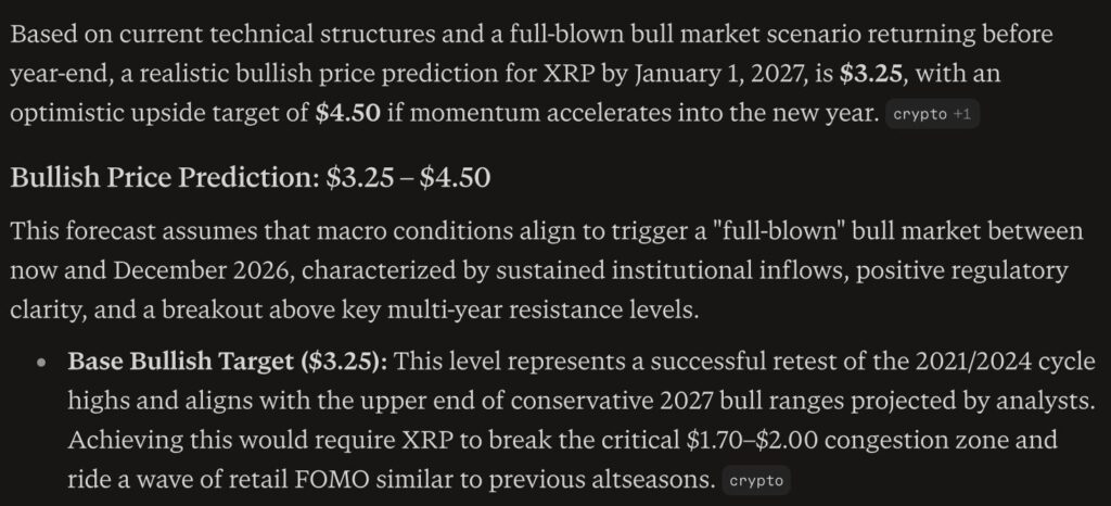 XRP price prediction: Perplexity AI predicts XRP will make a modest move over the remainder of 2026, as other models predict huge moves