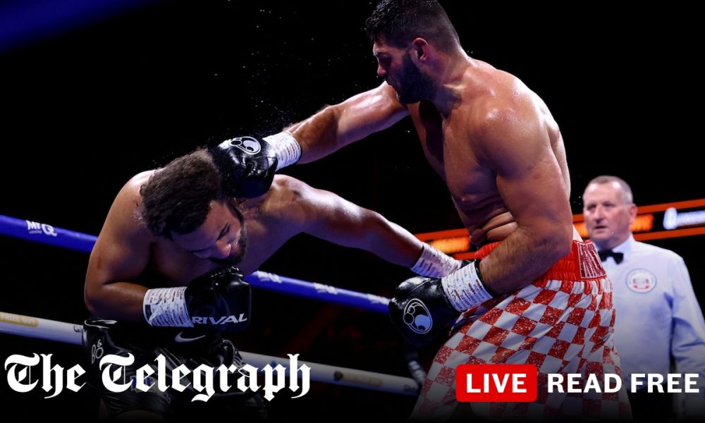 Moses Itauma lifted out of ring after losing IBF title bout to Filip Hrgovic