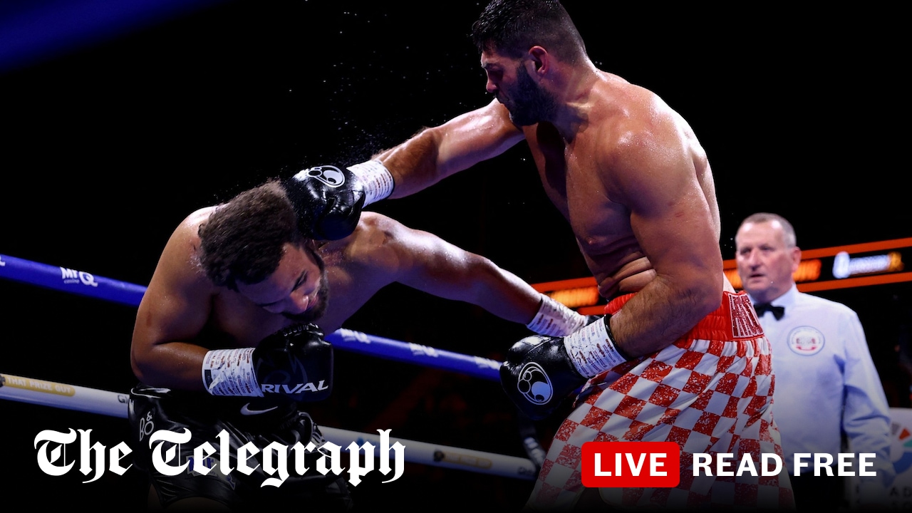 Moses Itauma lifted out of ring after losing IBF title bout to Filip Hrgovic