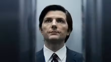 Adam Scott as Mark Scout in the elevator in Severance