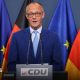 German Chancellor Friedrich Merz gives a statement after first exit polls of the Berlin and Mecklenburg Western Pomerania state elections, at the CDU headquarters in Berlin
