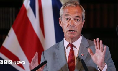 Reform UK leader Nigel Farage speaks during a press conference in London.