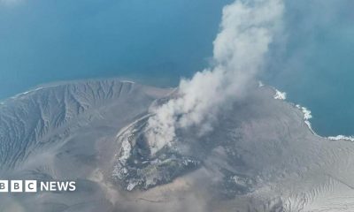 Mount Anak Krakatau spewing volcanic materials into the air following an eruption in Sunda Strait, Indonesia