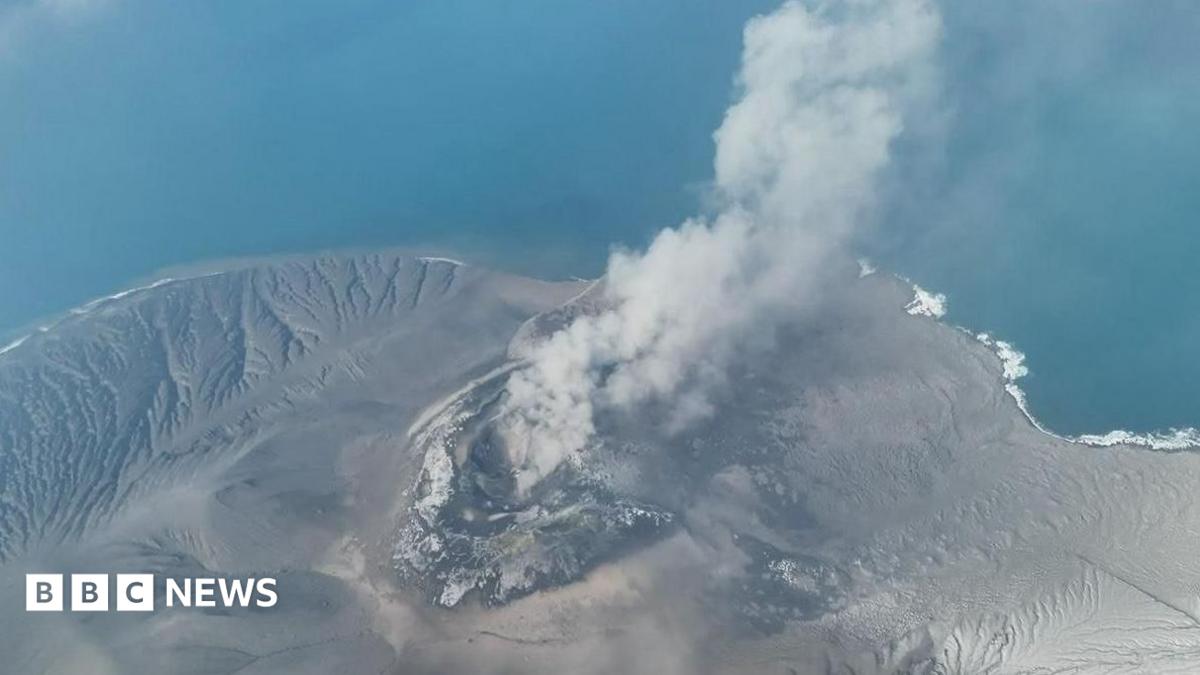 Mount Anak Krakatau spewing volcanic materials into the air following an eruption in Sunda Strait, Indonesia