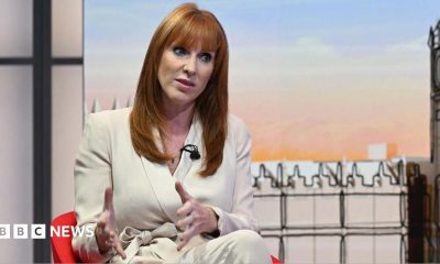 Angela Rayner sitting on the set of the BBC's Sunday with Laura Kuenssberg programme.