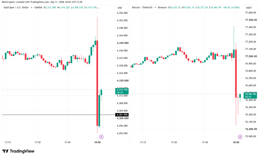 Bitcoin and Gold Price Performance. Source: TradingView