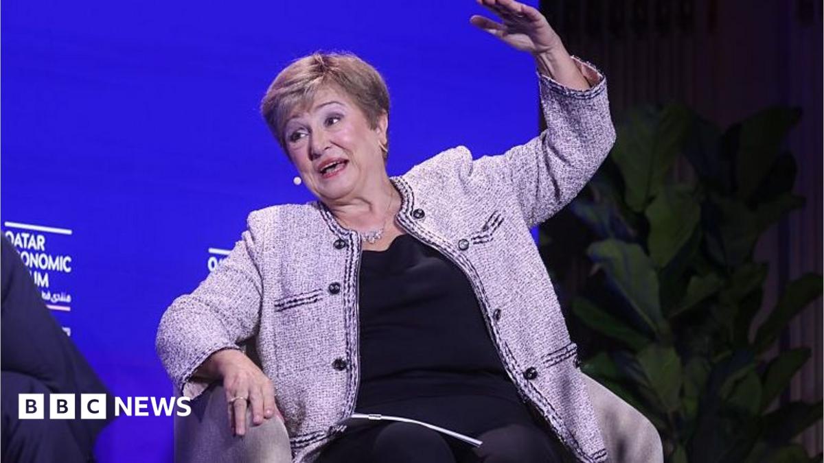 Kristalina Georgieva, managing director of the IMF, speaking during the Qatar Economic Forum in New York, US, this month. She sitting down in a chair explaining her answer to a question as she raises her left arm above her head.